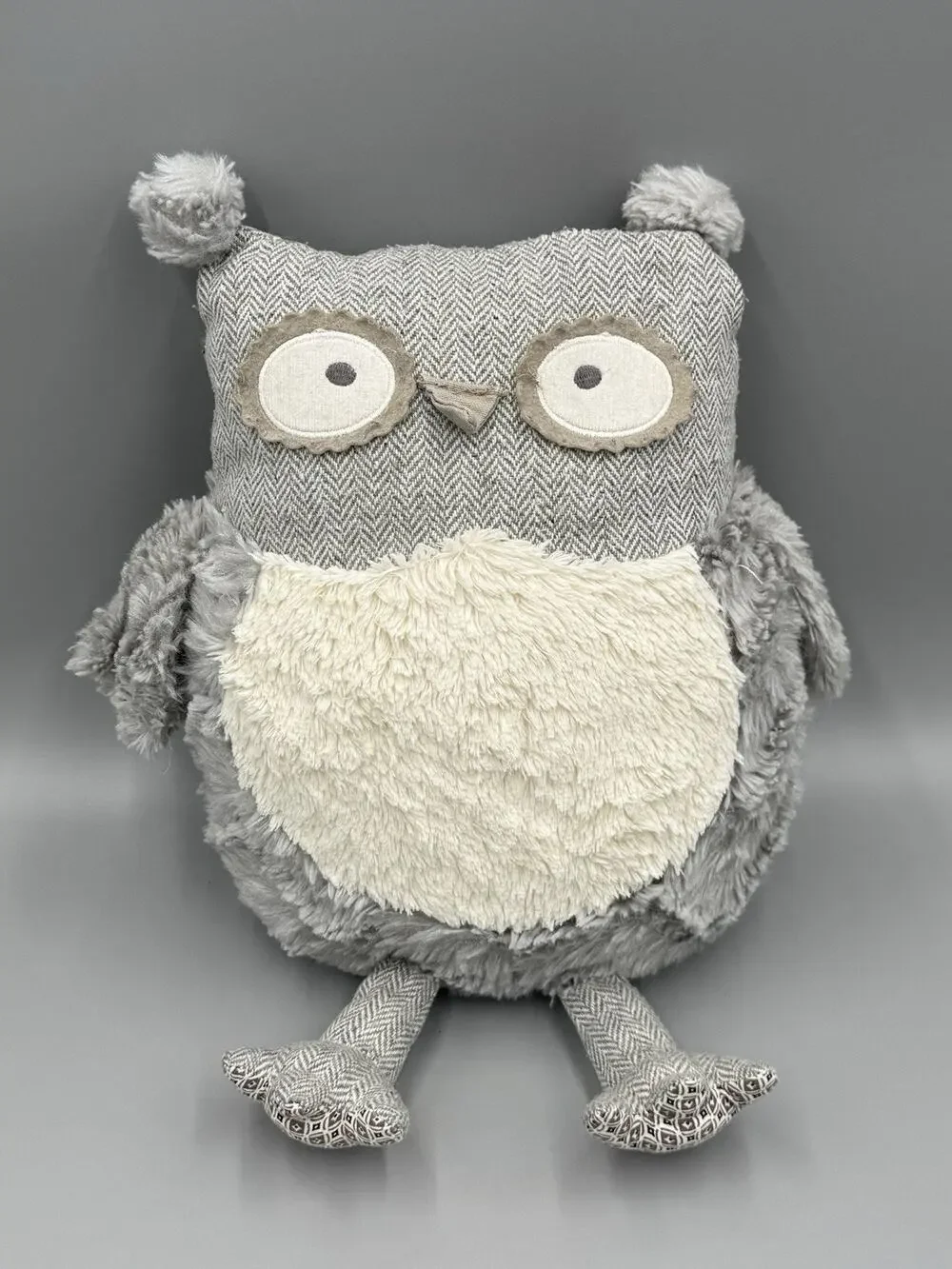 Pier One Imports Roxie Owl Decorative Pillow Plush 12” Gray White Stuffed Animal